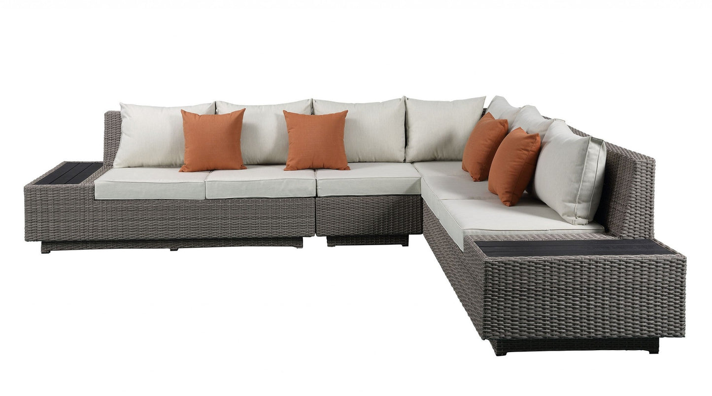 126inches X 100inches X 30inches Beige Fabric And Gray Wicker Patio