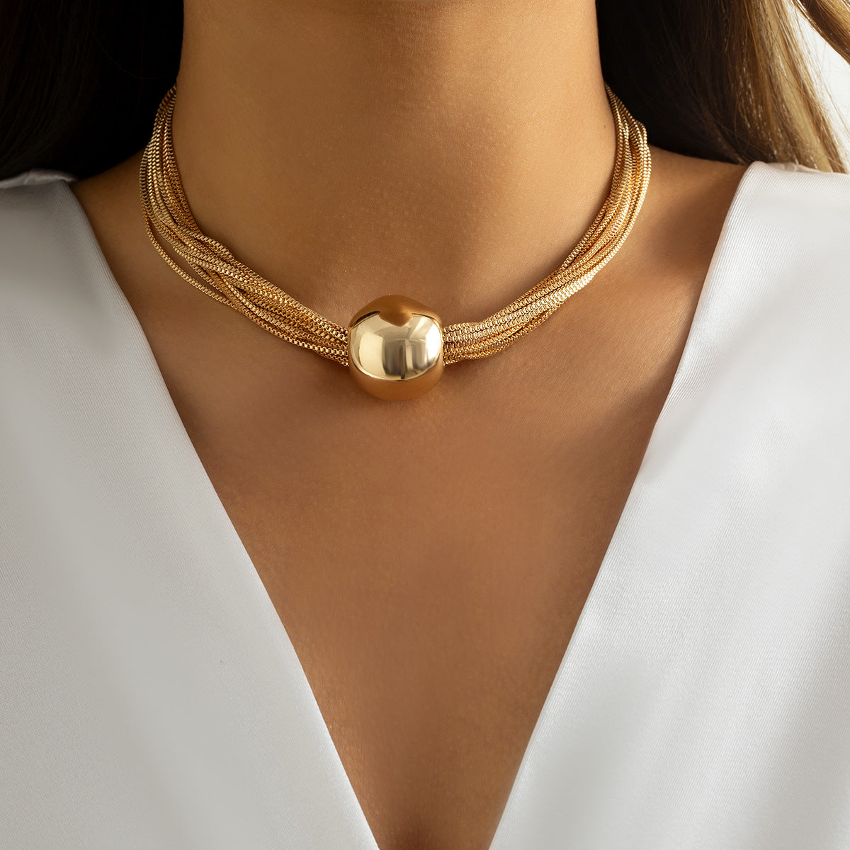 Thick-Layered Chain Stacking Ball Necklace