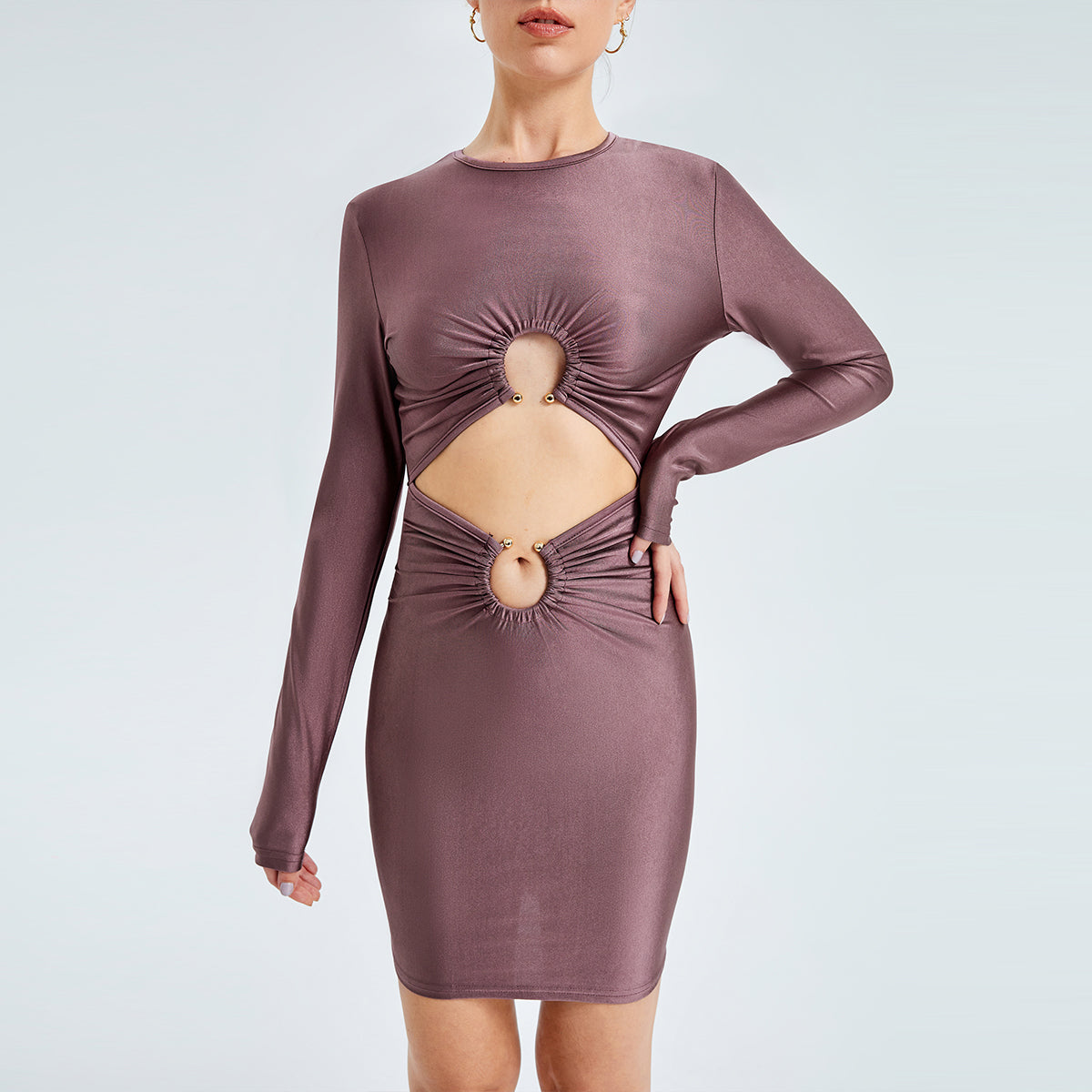 Sexy Cut Out Round Neck Long Sleeve Mini Dress