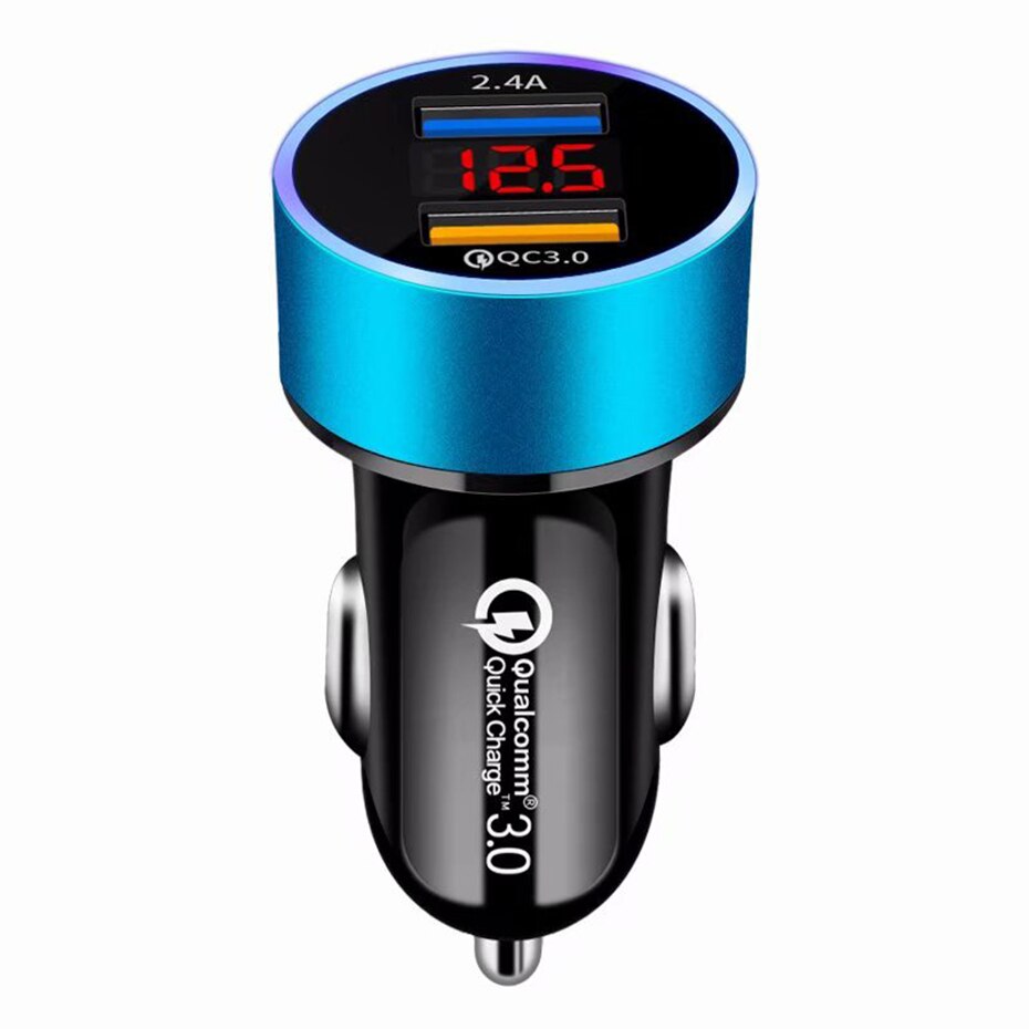 QC3.0+2.4A Dual USB Car Charger LCD Display 12-24V Cigarette Socket Lighter Fast Charger Power Auto USB Adapter Upgraded