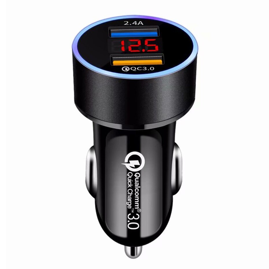 QC3.0+2.4A Dual USB Car Charger LCD Display 12-24V Cigarette Socket Lighter Fast Charger Power Auto USB Adapter Upgraded